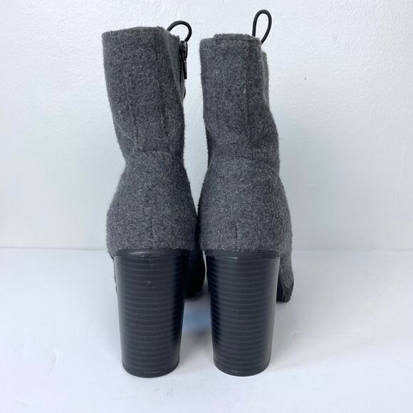 Lane Bryant Wool Blend Chunky Boots Lace Up Stacked Heel Gray Felt Boots Zip 9W - Picture 6 of 9